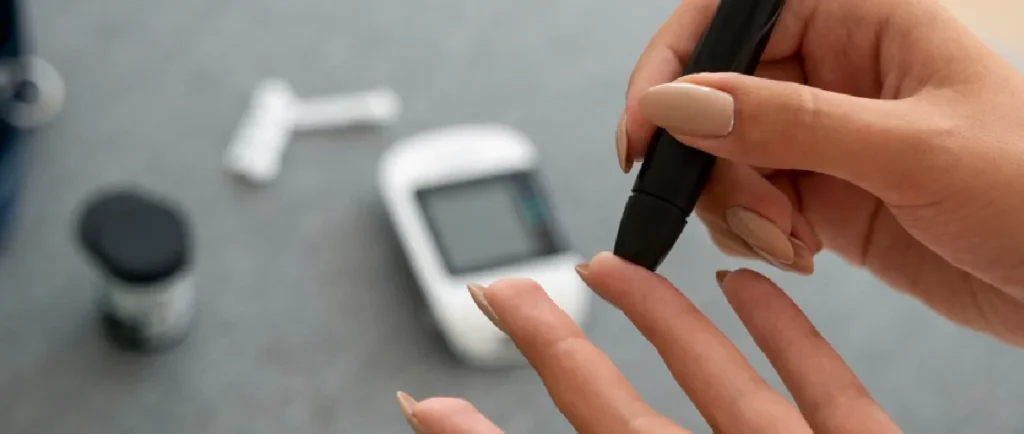 Meting van de bloedsuiker met een glucosemeter